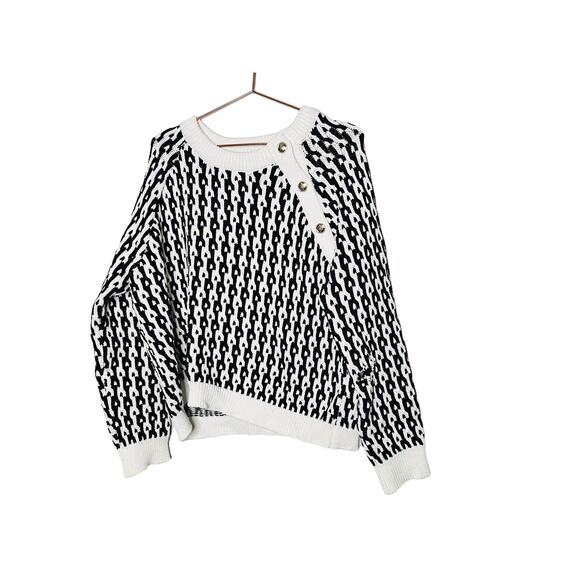 DEREK LAM 10 Crosby Sawyer Black Ivory Long Sleeves Gold Button Sweater Size XXL - Picture 6 of 12